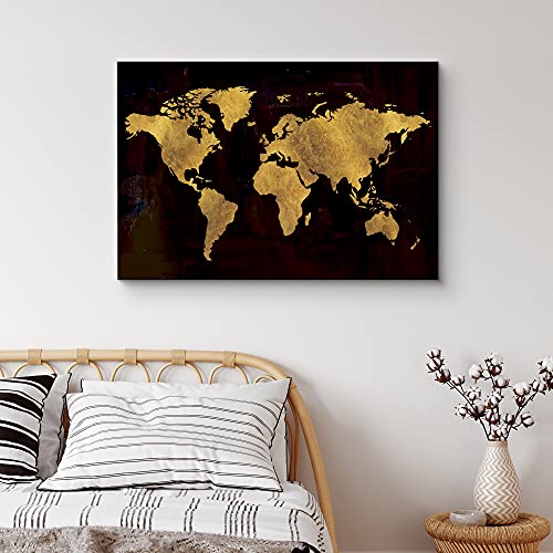 Nwt Canvas Print Wall Art Gold Gradient Black World Map Landscape Islands Digital Art Modern Art Contemporary Aerial Colorful Multicolor Warm For Living Room, Bedroom, Office - 32"X48" #TOP1