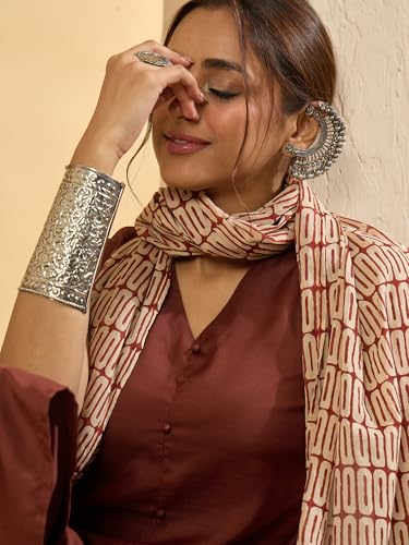 Image of INDO ERA Women's Straight Cotton Blend Solid Solid Kurta & Pant with Dupatta Set (IESTR10631)