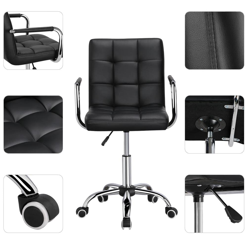 Yaheetech Bürostuhl ergonomischer Schreibtischstuhl Drehstuhl Drehocker Arbeitshocker mit abnehmbare Armlehnen Computerstuhl höhenverstellbar aus Kunstleder Schwarz