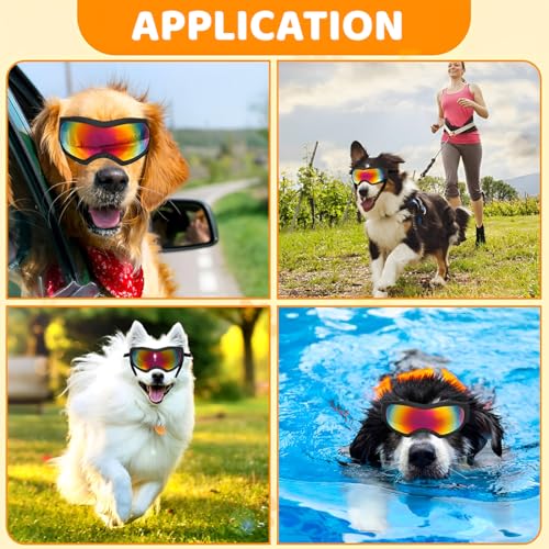 KUMSODE 1 Stück Hundebrille, Brille Hund UV-Schutz, Winddicht Hunde Brille, Sonnenbrille Hund mit Verstellbare Riemen, Hundesonnenbrille für Mittel Große Hunde, zum Autofahren,Outdoor-Aktivitäten