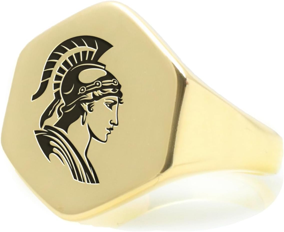 Athena Women's Gold Signet Ring - Warrior Jewelry - Bold Hexagon Design Statement Piece