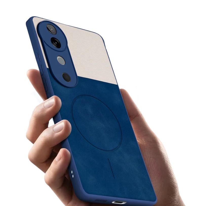 Image of Bintage CASE Mac Safe Design Hard Light Weight Back Case | Soft Border Camera Protect | Dual PU Leather Finish Back Cover Compatible for Vivo V40 5G / V40 PRO 5G - White & Blue