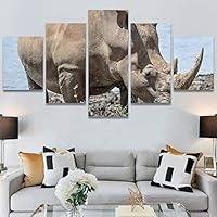 SIGNWIN 5 Panel Canvas Wall Art Animals Black and White Dramatic Duotone Modern Artwork for Home Decorations Ready to Hang - 60