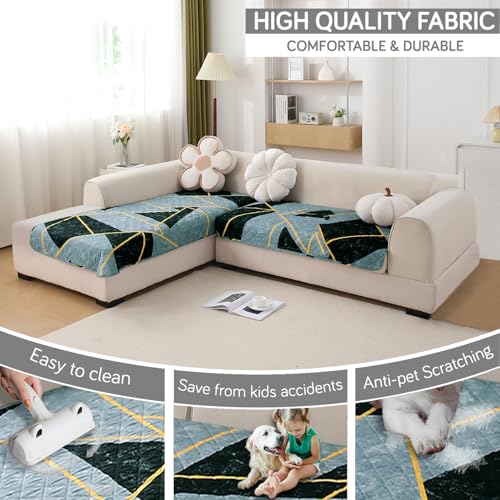 Image of HOKIPO 'Elira Series' Printed Water Repellent + Waterproof Quick Dry L Shape (2+2 Seater) Sofa Seat Cover Mat, Multicolor Abstract Geometry (AR-5245-C10 + AR-5246-C10)