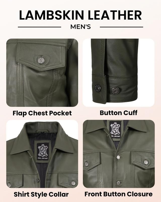 Image of Blingsoul Men's Leather Jacket - Real Full-Grain Lambskin Trucker Jacket for Men