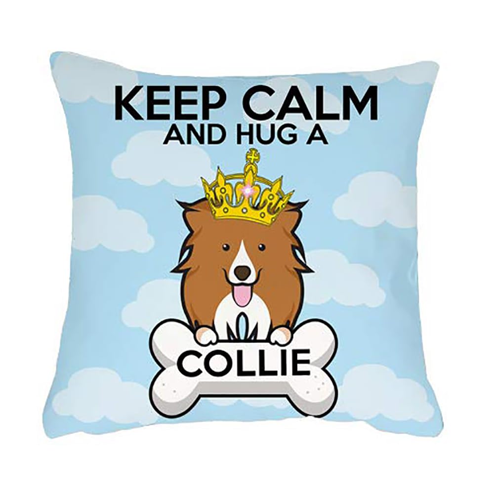 Getagift Collie Keep Calm And Hug A Themed Funny Satin Throw Pillow - Cushion Cover – Gift For Christmas (Collie)