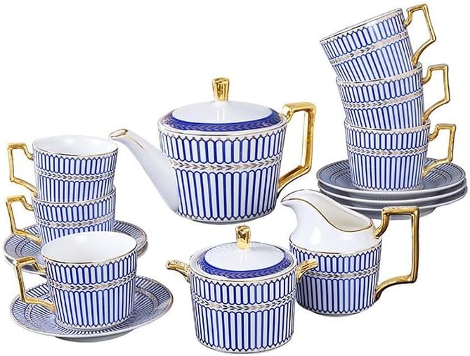 Bone China Coffee Set Gilded Teapot Milk Jug Sugar Jar Cups Plates Afternoon Tea