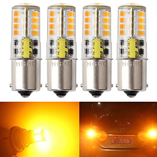 HRYSPN BA15S 1156 Amber yellow led bulb, 5W AC/DC12V 1141 Single Contact Base, 35W halogen bulb replacement, for Car Back Up Lights, Tail Lamp, Turn Signal Lights (Pack of 4)