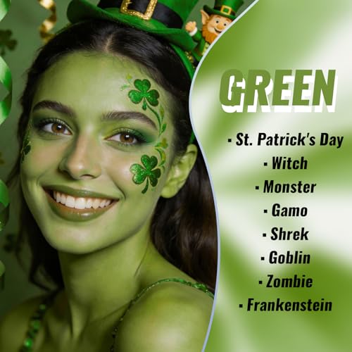 CAHOTO Light Green Face Body Paint, Water Based Foundation, Vegan Halloween Makeup Paint for St. Patrick\'s Day Christmas Witch Monster Gamo Shrek Goblin zombie Frankenstein SFX Cosplay, 0.88oz
