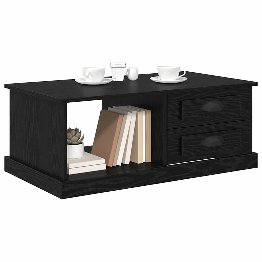 Couchtisch Schwarz Eichen-Optik aus Holzwerkstoff 90 x 50 x 35 cm mit Schublade Regalboden Stauraum für Wohnzimmer Sofa Lounge Beistelltisch Ablagefach