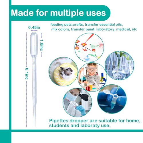 GAOSENLONK 3ML Dropper Pipettes Essential Oil Transfer, Eye Dropper,Disposable Plastic Eye Dropper for Science Experiments, Crafting, Makeup Tool (30) - Thumbnail 5