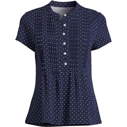 Image of Lands' End Women's Short Sleeve Lightweight Jersey Button Pintuck Top