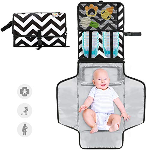 Zwini draagbare luierverschoonmat, waterdichte, afveegbare luierverschoonkussen met kussenkussen Opvouwbare afneembare babyluierverschoonmat 37,4"x 21,7"