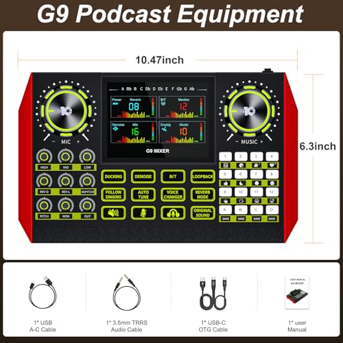 Image of G9 DJ & Podcast Equipment Live Sound Card for Streaming，Audio Interface DJ Mixer Sound Card /Board Condenser Microphone for Tiktok Gaming Video Content Creator Kit.