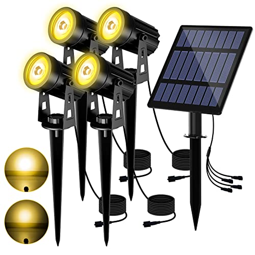 T SUN Luces Solares LED Exterior Jardin 3000K 4 en 1 Luces Exterior Solar Impermeable IP65 Focos LED Exterior Solares 2 Modos de Iluminación 270°Ajustable Para Patio Terraza Calzada Piscina