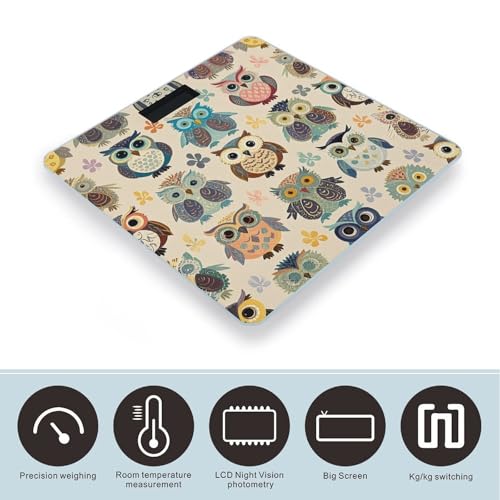 Báscula digital de baño con diseño búho y vidrio templado miniatura 3