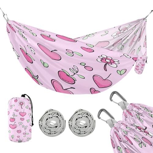 ATTX Pink Cherries Camping Hammock - Lightweight & Portable Hammocks, Heavy Duty 330lbs Capacity for Indoor, Hiking, Backpacking, Travel, Backyard, Beach#578