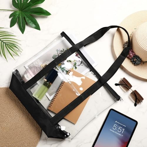 Image of Silkfly Clear Tote Bags Bulk, PVC Shoulder Handbag, Security Approved See Through Bag with Zipper Closure for Work