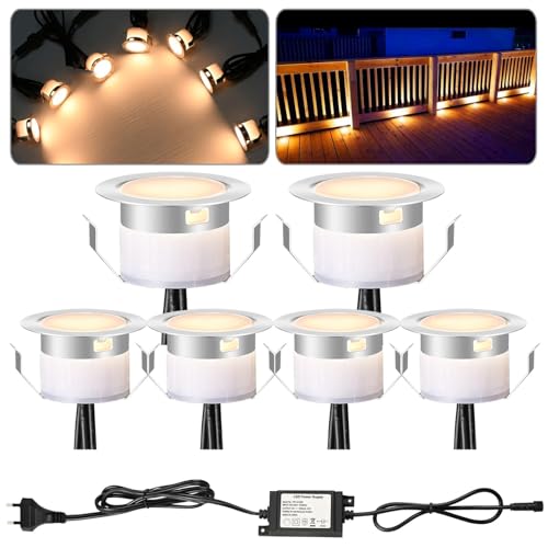 6er Set 12V LED Bodeneinbaustrahler Aussen, Ø31mm Warmweiß Bodeneinbauleuchten Mini Spots Treppenspots, IP67 Wasserdicht Treppenbeleuchtung Deck...