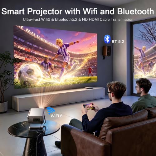 Image of [4300 ANSI & Officially-Licensed APP] 4K Projector with WiFi and Bluetooth, Auto Focus Keystone Smart Projector, Outdoor Projector with Adjustable Stand for Home Bedroom