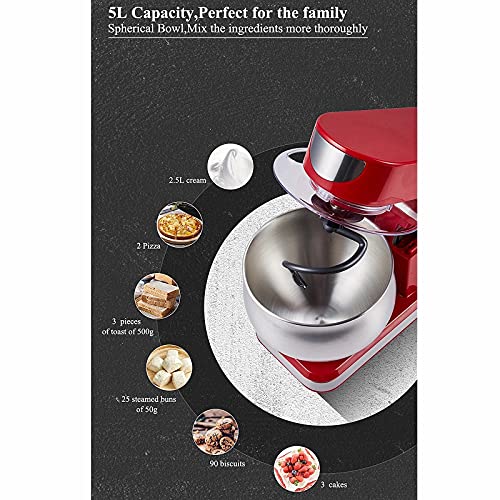 Feixunfan Küchenmaschine Stand Mixer Creme Ei Whisk Mixer Kuchen Teig Brotmacher 5l für Brot Kuchen (Farbe : Red, Size… – Bild 3