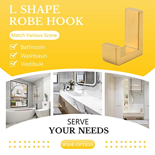 Aplusee Robe Towel Hook, 304 Stainless Steel Modern L Shape Practical Coat Hook, Utility Shower Towel Hanger For Bathroom Kitchen Home Storage (Brushed Gold) #TOP2