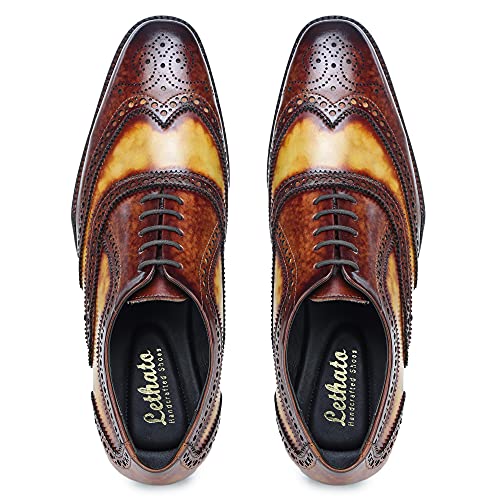 Image of Lethato Wingtip Brogue Oxford Handcrafted Men's Genuine Leather Lace up Dress Shoes