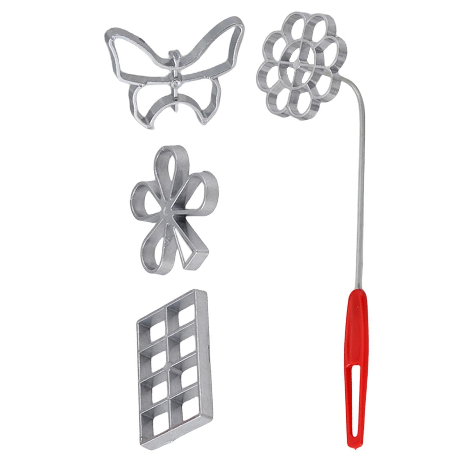 Set di 4 da forno staccabili con manico, kit di utensili da cucina in metallo, per fritti con impugnatura resistente al calore, set di per rosette per uso domestico per waffle