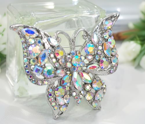 Image of Gyn&Joy Womens Jewellery Aurora Borealis Crystal Rhinestones Hollow Out Style Butterfly Pin Brooch