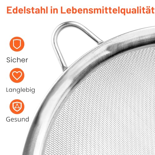 Avesteir 3 Stück Sieb Set 19/25/37 cm, Küchensieb Edelstahl, Poliert Metall Feinmaschiges Seiher mit Verstärktem Griff Perfekt zum… – Ansicht 4