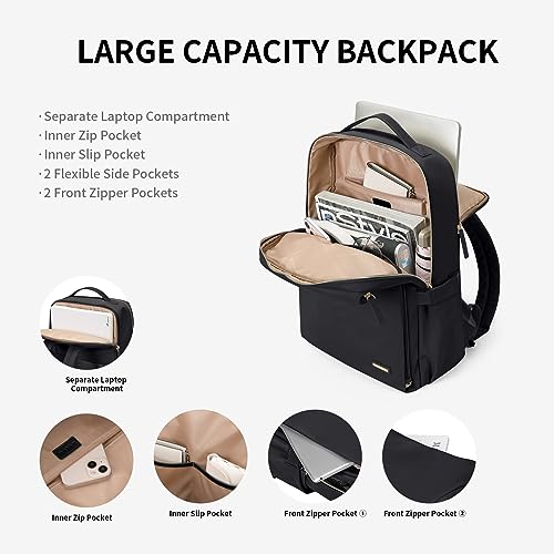 Stylish Laptop Backpack for Women Airline Approved Perfect for Work College and Travel Multi-Functional Casual Daypack Fits 15.6 Inch Notebook (Black)2