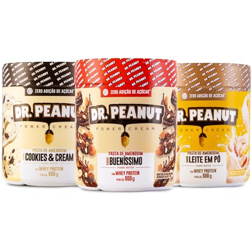 Kit 3x Pasta de Amendoim 600g com Whey Protein - Dr Peanut BUENISSIMO-COOKIES-LEITE EM PÓ