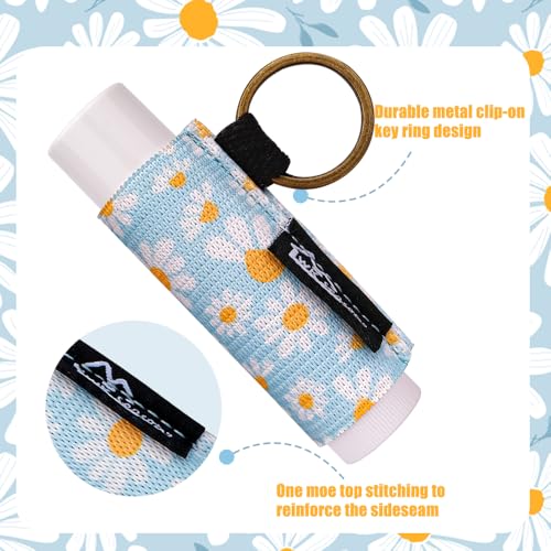 Image of WK IEASON 8PCS Lip Balm & Gloss Keychain Holder - Elastic Sleeve for Fat & Slim Lip Balms & Gloss (8pcs Floral C)