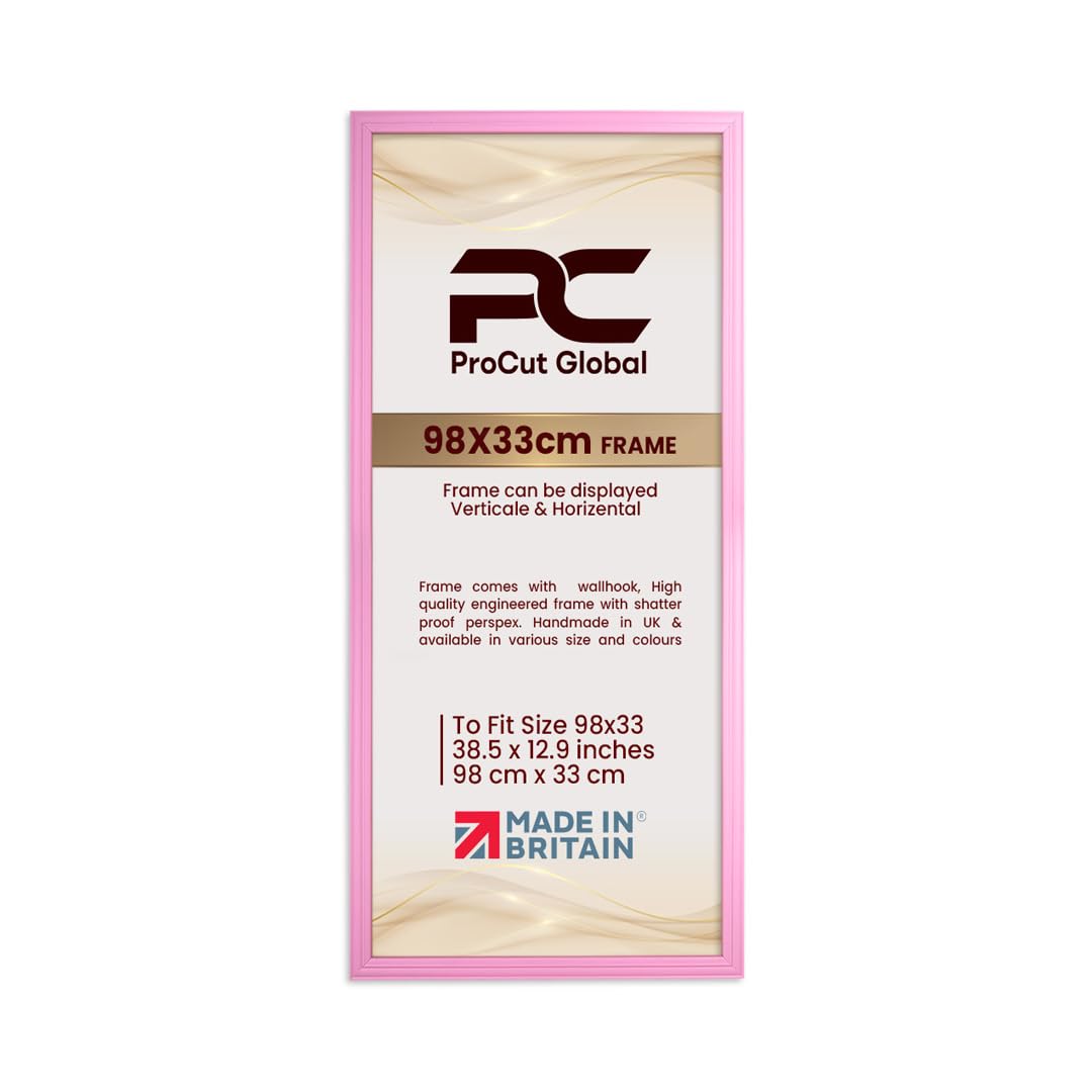 Procut Global 98x33CM Pastel Pink Picture Frames - Classic Wooden Photo Frame with Shatterproof Perspex for Wall or Tabletop - Perfect for Posters, Certificates & Prints - Sizes & Colors Available