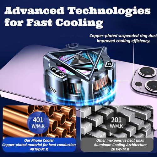 CHONCHOW Magnetic Mobile Cooler, Phone Cooler for iPhone 12/13/14 Compatible,RGB Lights,Gaming Fan for Android and iPhone, iPad/Mobile Phone USB Cooling Fan Cooler (Black)