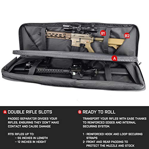 Lancer Tactical Classic Double Long Rifle Pistol Gun Bag - 42 Inch Eva Foam Tactical Firearm Transport Case With 600D Polyester, Backpack Straps, Lockable Compartment, Gray #TOP1