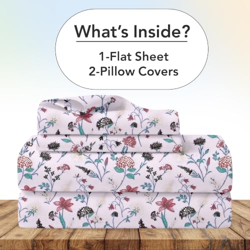 Image of Divine Casa Cotton King Size Bedsheet | 210 TC Soft Breathable Pigment Twill Satin Bed Sheet with 2 Pillow Covers | Luxury Bedding Set | 275 x 275 cm (Rose Pink, Floral)