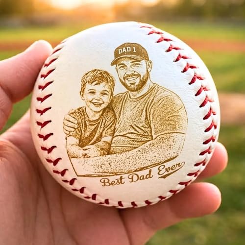 Personalized Fathers Day Baseball Sign Custom Engraved Photo on Baseball Best Dad Ever Gift Personalized Home Decor for Dad Grandpa Coach Custom Birthday Gift