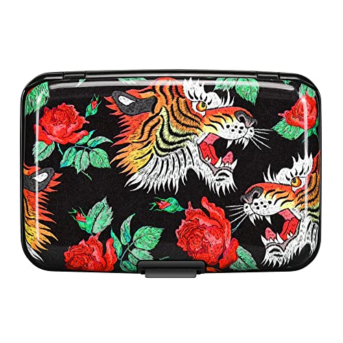 Image of Elfish Mini RFID Aluminum Wallet Credit Cards Holder Business Card Case Metal ID Case for Men Women, Tiger Rose