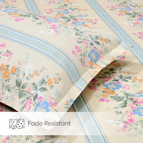 Image of Haus & Kinder Bedsheets for King Size Bed |100% Combed Cotton 186 TC Fitted Bedsheet King Size | 72 X 78 X 10 Inches Elastic Bed Sheet with 2 Pillow Covers - Serenade of Flowers