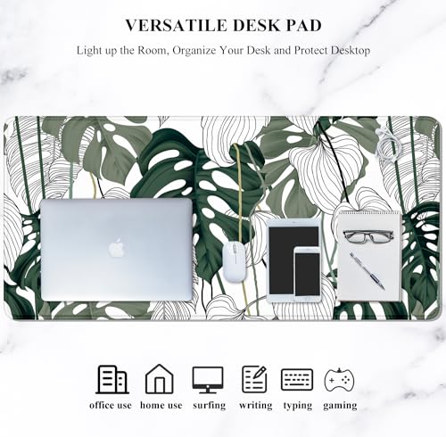 Image of Auhoahsil Desk Mouse Pad, Large Gaming Mousepad, XXL Desk Pad, Extended Long Superior Micro-Weave Cloth Non-Slip Rubber Big Computer Mouse Mat for Gamer, Office & Home, 35 inch x 15 inch, Abstract Monstera