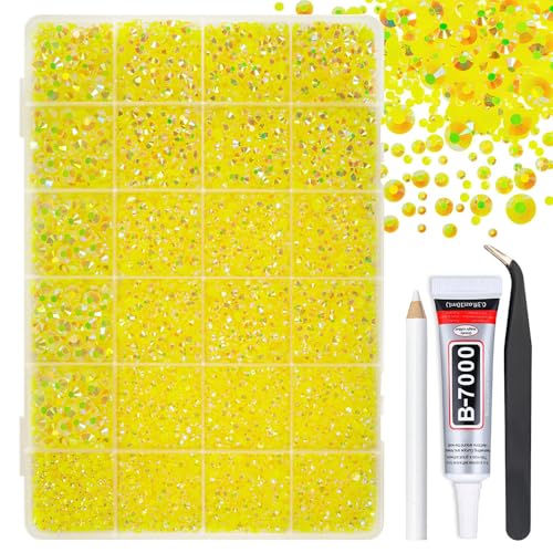 qiipii Lemon Yellow AB Resin Rhinestones 2mm 3mm 4mm 5mm 6mm Citrine Flatback Jelly Stones Diamonds Gems for Nails Face Eyes Makeup Tumblers Bottles DIY Crafts Clothes Shoes Phones Bedazzling Crafting