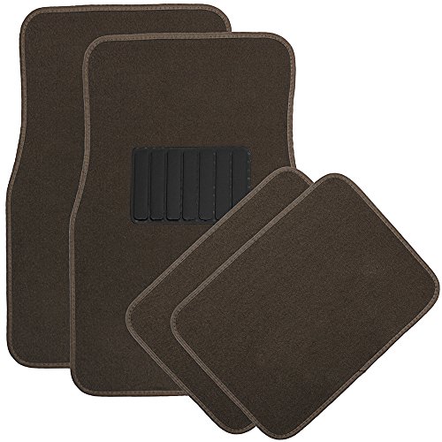 OxGord 4 Piece Luxe Carpet-Floor-Mats Set for Car - Rubber-Lined All-Weather Heavy-Duty Protection for All Vehicles, Brown
