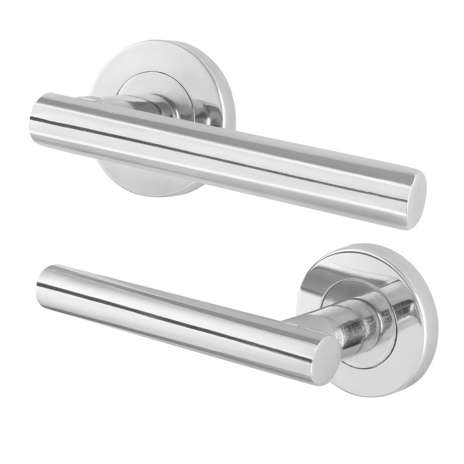 EAI Internal Door Handle Polished Chrome | 1 Pair Silver Lever on Rose Round Handles | Oliena Range โ image 1