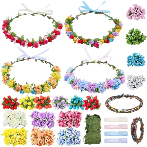 INFUNLY 30 Set DIY Flower Crowns Making Kit Rose...
