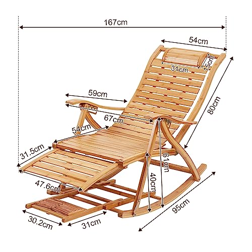 Large Rocking Chair Elderly Gifts Stable Ergonomic Garden Deck Chairs For Elderly,Foldable Recliner Load-Bearing 220Kg Comfort Bamboo Loungers Deck Chair Patio Pool Garden Chair #TOP2