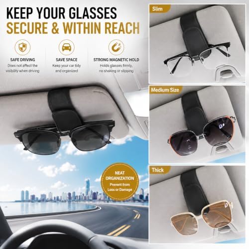 Magnetic Sunglasses Holder for Car, Eye glass clip for car- 2 Pack Black - 5
