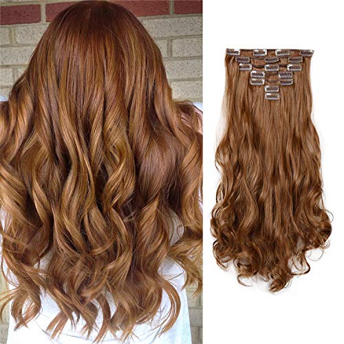 FESHFEN Clip in Hair Extensions 7 PCS Set Long Curly Wavy Synthetic Clip in Hair Extension Full Head Hairpiece for Women Girls, 20 inch