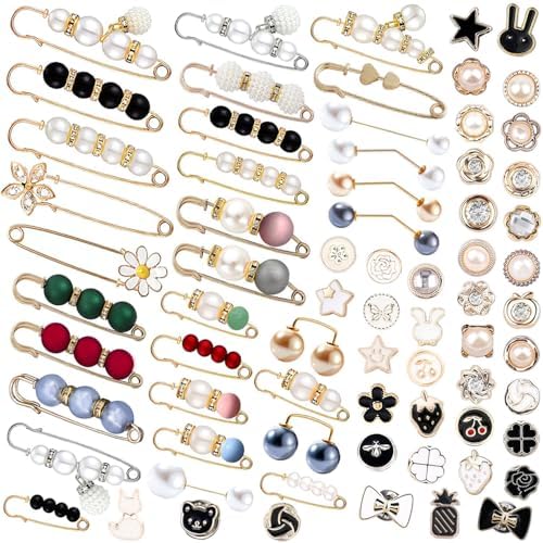 Brooches and Pins for Women, Brooch Pins Cover Up Buttons Safety Pins for Clothes, Fashion Charms for Socks, Pearl Brooches Pins for Sock Scarf Shawl Hat Pins Accessories Pant Waist Tightener