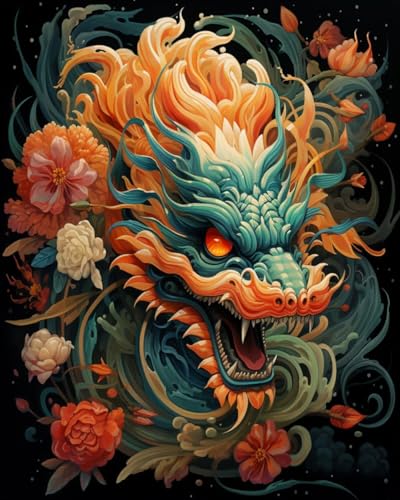 Kit point de croix avec perles dragon et fleurs 50x60cm pour broderie débutant